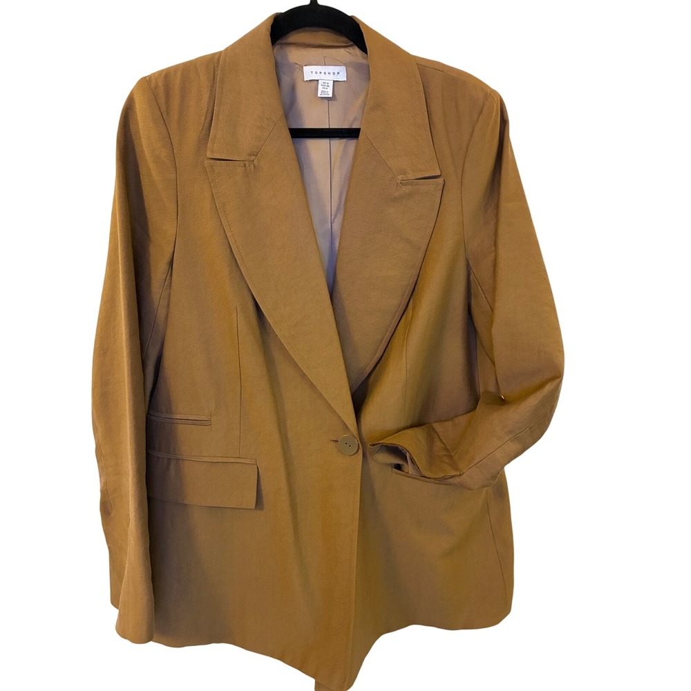 Topshop Womens Ochre Brown Single Button Peak Lapel Twill Blazer Size US 8